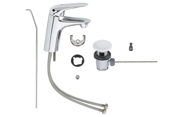 Смеситель для раковины Grohe Eurostyle New однорычажный, излив короткий, длина 110 мм, керамический, латунь, цвет хром, с донным клапаном