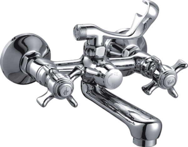 Смеситель для ванны/душа HAIBA двухвентильный, хромированный, настенный, излив 158 мм, поворотный, латунь, хром