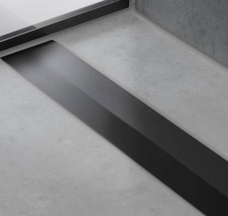 Решетка Hansgrohe RainDrain Flex 70, для пристенного монтажа, для душевого трапа, укорачиваемый, 70х6 см, цвет матовый черный, для душа в пол, нержавеющая сталь, прямоугольная