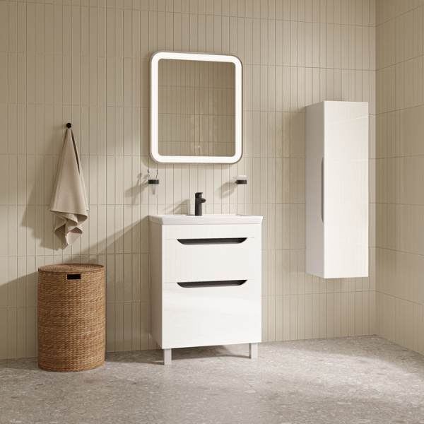 Тумба c раковиной IDDIS Ray, 610х407х835 мм, напольная, 2 выдвижных ящика, МДФ/раковина накладная, прямоугольная, цвет белый, санфарфор, отверстие под смеситель RAY60WFi95K