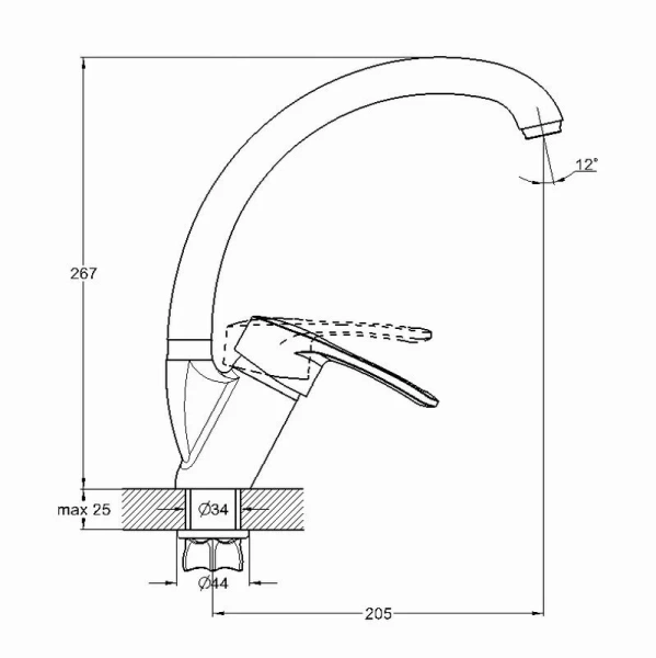 Смеситель для кухни/мойки Solone, однорычажный, поворотный, керамический, длина излива 205 мм, цинк, цвет черный мрамор