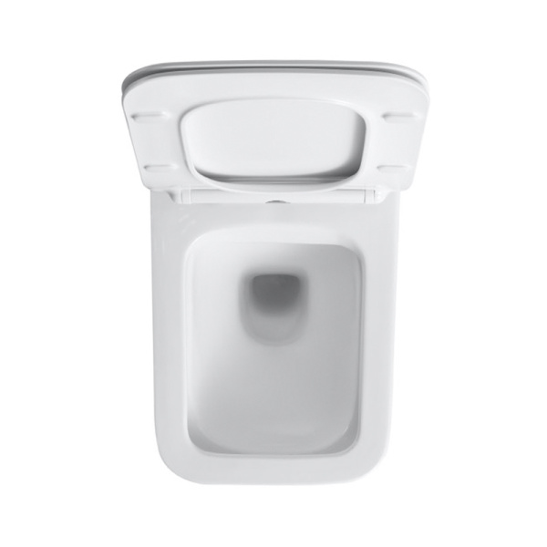 Унитаз подвесной Olives PORTO, БЕЛЫЙ, прямоугольный, горизонтальный (прямой, в стену) выпуск, безободковый, с быстросьемным сиденьем микролифт, с крышкой (сиденье) 