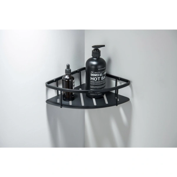 Полка-корзина Aquatek AQ4926MB настенная/подвесная, 218х218 мм нержавеющая сталь, угловая, для ванных принадлежностей, в ванную/туалет/душевую кабину, цвет матовый черный