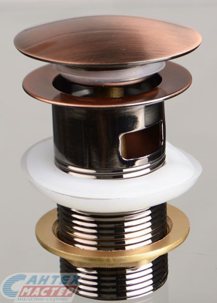 Донный клапан Terma click clack с переливом c большой кнопкой bronze red 10110