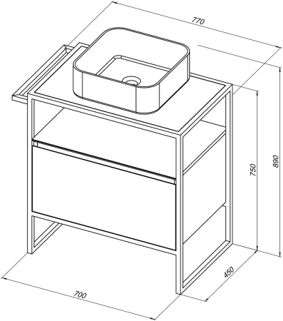 Тумба под раковину Allen Brau Priority 70, напольная, 700х450х750 мм 1 выдвижной ящик, цвет белый матовый, прямоугольная, в ванную комнату, стиль лофт 