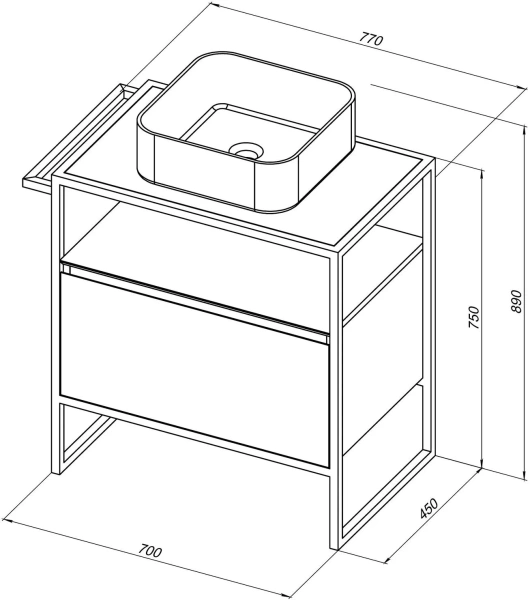 Тумба под раковину Allen Brau Priority 70, напольная, 700х450х750 мм 1 выдвижной ящик, цвет папирус матовый, прямоугольная, в ванную комнату, стиль лофт 