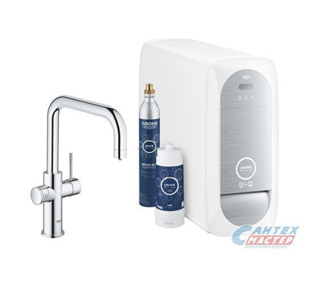 Смеситель для кухни/мойки Grohe Blue Home однорычажный, керамический, с поворотным изливом, длина 224 мм, с функцией фильтрации и газирования воды, латунь, цвет хром, кухонный, хромированный, вертикальный, однорукий, одноручный, однозахватный