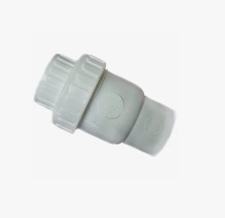 Клапан обратный пружинный клеевой ПВХ GENOVA 1"х1" (КВ-КВ) шаровый, с одним разборным соединением/ американкой (цвет белый), фитинг для соединения труб холодной воды до 60 *С