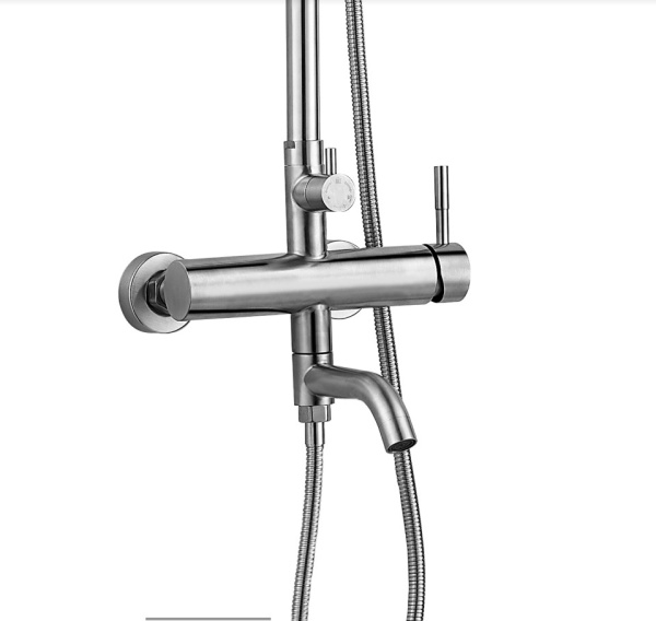 Душевая система G-lauf ZAP16-A090 высота 1300 мм цвет нержавеющая сталь, комплект: однорычажный смеситель/излив/тропический душ круглый (с верхней лейкой)/лейка/стойка/шланг, нержавеющая сталь