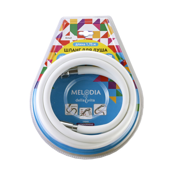 Шланг для душа Melodia Wonder Silicone Anti-twist 1/2"х1/2" 15 мм, 175 см, силикон, белый, для смесителя MKP34445BLwt