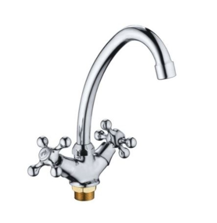 Смеситель для кухни/мойки Maxonor, двухвентильный, поворотный, керамический, длина излива 131 мм, латунь, цвет хром