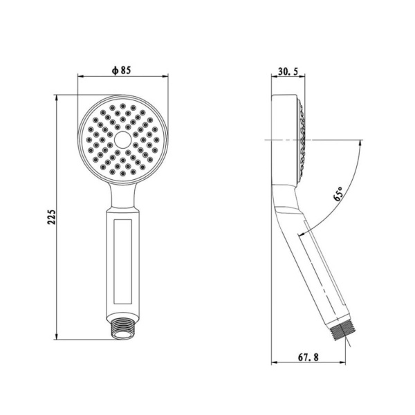 Душевая лейка Olives D175 круглая, 1 режим, хром, ABS пластик, 85х225 мм
