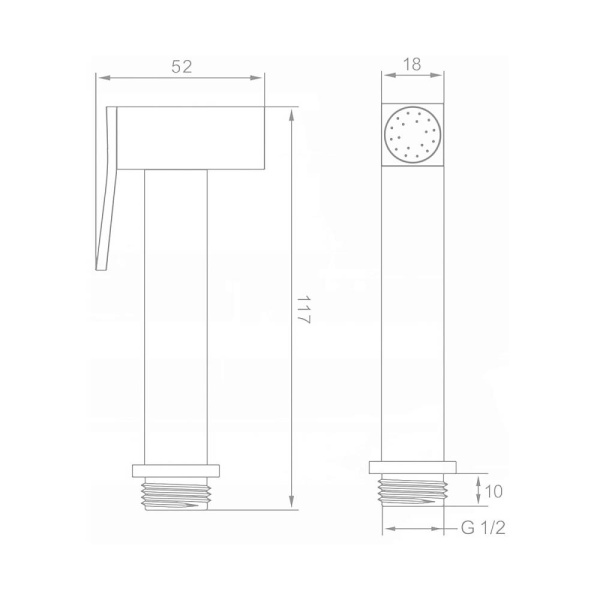 Гигиеническая лейка Raglo R460.04.06 ручная, с нажимным механизмом, квадратная, 1 режим, цвет черный, латунь, для биде, к смесителю