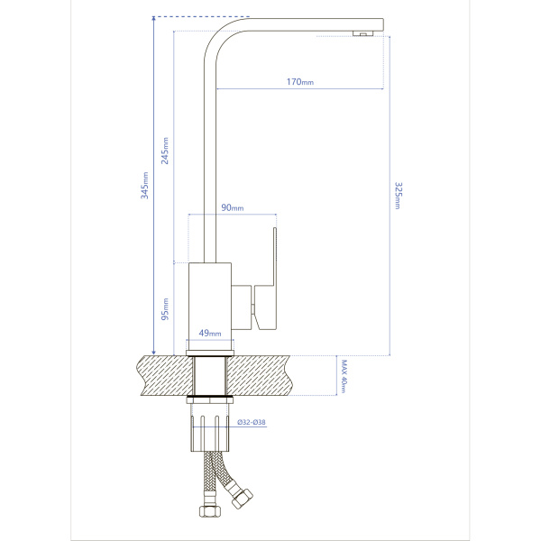 Смеситель для кухни/мойки AQUEDUC однорычажный, поворотный, высокий излив, керамический, длина 170 мм, высота 325 мм, нержавеющая сталь, цвет черный матовый 345324