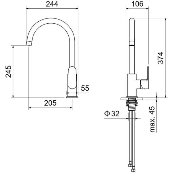 Смеситель для кухни/мойки Aquatek Оберон однорычажный, поворотный, латунный, длина излива 205 мм, цвет шлифованное золото
