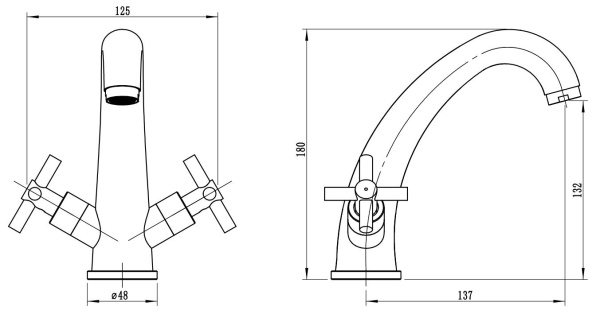 Смеситель для раковины/умывальника Esko Astana двухвентильный, неповоротный, фиксированный, длина излива 137 мм, нержавеющая сталь, цвет хром AA26S