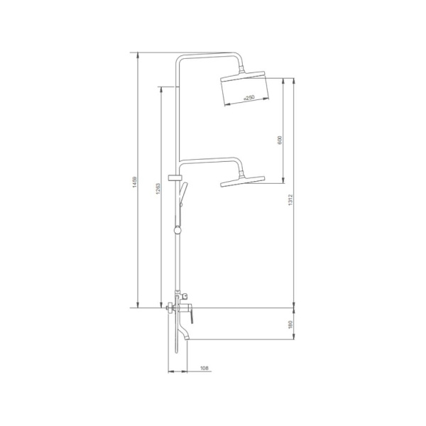 Душевая система Splenka S50.24 высота 1459 мм цвет хром, комплект: однорычажный смеситель/излив/тропический душ круглый (с верхней лейкой)/лейка/стойка/шланг, латунь