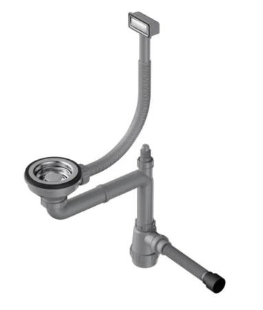 Сифон Omoikiri WK-1-IN, для одночашевых кухоных моек, прямоугольный перелив, цвет: нержавеющая сталь, с переливом