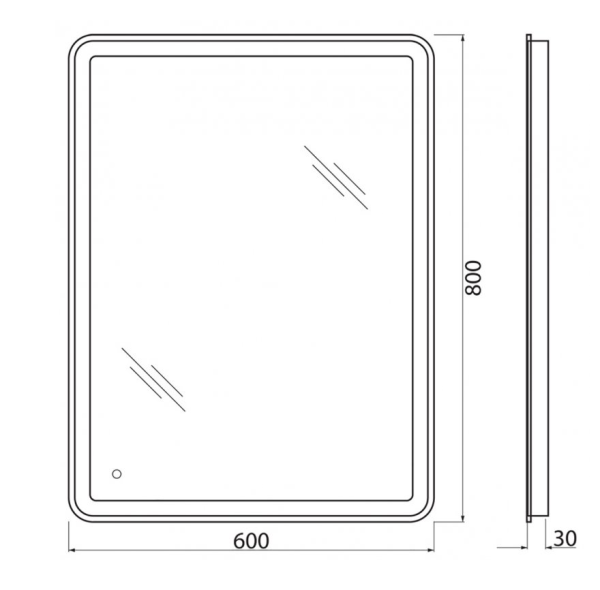 Зеркало BelBagno 60х80 см, с LED/ЛЕД-подсветкой, прямоугольное, без антизапотевания, выключатель сенсорный, для ванны, навесное/подвесное/настенное