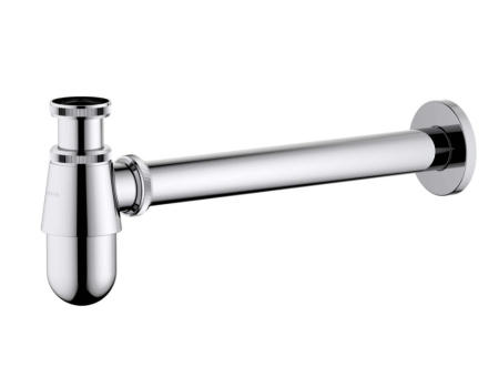 Сифон для раковины Aquatek AQ6014CR бутылочный, без выпуска, 1 1/4" горизонтальный/боковой выпуск (в стену), латунь/нержавеющая сталь, цвет хром, для раковины/умывальника