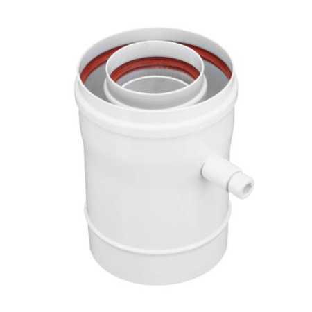 Конденсатоотводчик Gekon D60/100 мм, L=155 мм коаксиальный, универсальный для дымохода, цвет белый, алюминий