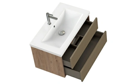 Тумба под раковину Cersanit CLASSIC RIBBLE 80 для COMO 80, подвесная, цвет коричневый, 2 выдвижных ящика, прямоугольная