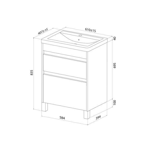 Тумба c раковиной IDDIS Zodiac X, 584х394х795 мм, напольная, 2 выдвижных ящика, ЛДСП/раковина накладная, прямоугольная, цвет белый, санфарфор, отверстие под смеситель ZDX60WFi95K