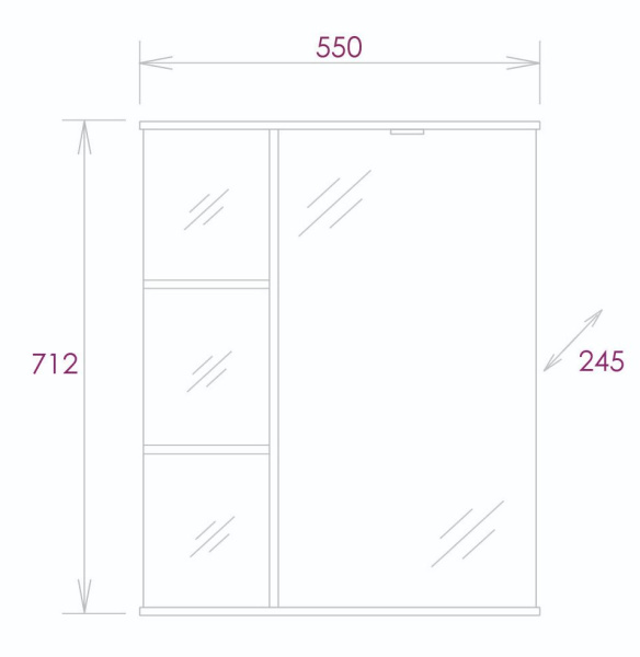 Шкаф зеркальный Onika Карина 55.01 с подсветкой белый правый 205513