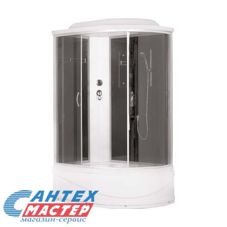 Душевая кабина 80х120х215 см Comfort Erlit (левая) поддон высокий, асимметричная, угловая, с сиденьем, заднее стекло черное, двери тонированные, с верхним душем, без гидромассажа, смеситель, профиль хром матовый, прозрачное стекло, белая, закрытая