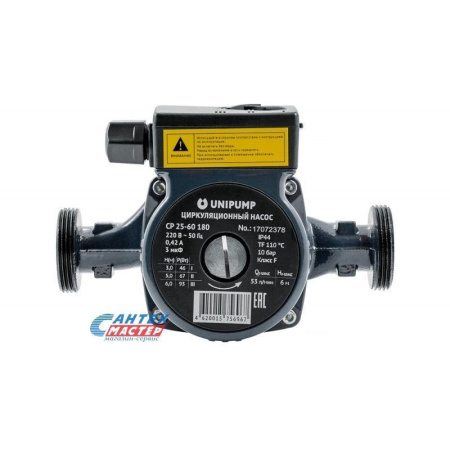 Насос циркуляционный Unipump CP 25-80 180, D25 мм, L180 мм, 11 м³/ч, напор 8 м, 10 бар, 0.182 кВт, 220 В, с гайками, повышающий давление, для систем отопления частных домов, квартир Насос циркуляционный Unipump CP 25-80 180, D25 мм, L180 мм, 11 м³/ч, напор 8 м, 10 бар, 0.182 кВт, 220 В, с гайками, повышающий давление, для систем отопления частных домов, квартир