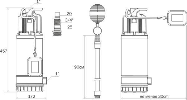 Насос погружной Aquario FREEDIVER ASP3-22, 5.4 м³/ч, напор - 32 м, 0.8 кВт (220 В) с нижним забором (скважинный, колодезный) , с поплавком, электрический, нержавеющая сталь, для скважины, бытовой, для чистой воды, водоснабжения дома, дачи