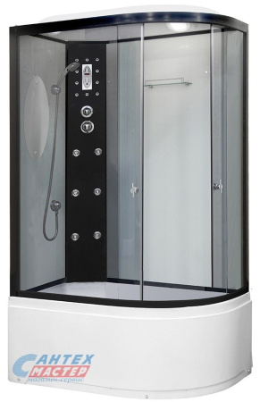 Душевая кабина 80х120х220 см Niagara Ultra (левая) поддон высокий, асимметричная, угловая, стекло тонированное, заднее стекло белое, с верхним душем, с гидромассажем, электронная, смеситель, профиль алюминий черный, прозрачное стекло, белая, закрытая