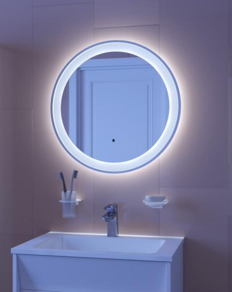 Зеркало IDDIS Esper, 60х60х30 см, с LED/ЛЕД-подсветкой, круглое, без антизапотевания, диммер, выключатель бесконтактный, для ванны, навесное/подвесное/настенное