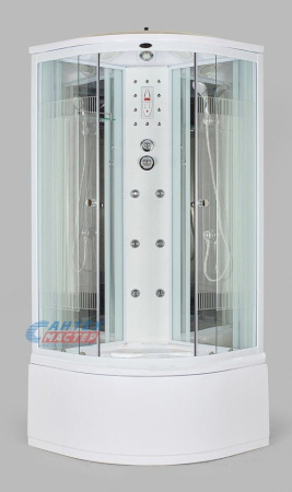 Душевая кабина 85х85х220 см Niagara Ultra поддон высокий, полукруглая, угловая, дверцы прозрачные с рисунком, заднее стекло зеркальное, с верхним душем, с гидромассажем, электронная, смеситель, профиль, прозрачное стекло