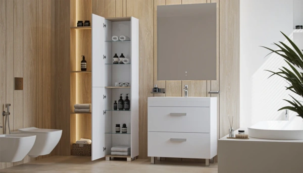 Пенал Velvex Orlando 400, 400х298х1895 мм напольный, 2 распашные дверцы, цвет белый матовый, в ванную комнату, влагостойкий, универсальный