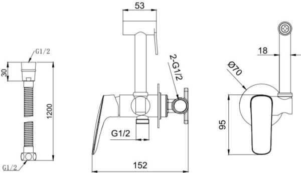 Смеситель с гигиеническим душем Aquatek Вега встраиваемый, однорычажный, керамический, без излива, с гибким шлангом/лейкой, латунь, цвет матовый черный
