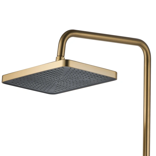 Душевая система REA HELIX высота 1145 мм, цвет золото матовое, комплект: смеситель/излив/тропический душ (с верхней лейкой)/полочка/стойка/лейка ручная/лейка для биде/шланг, настенная