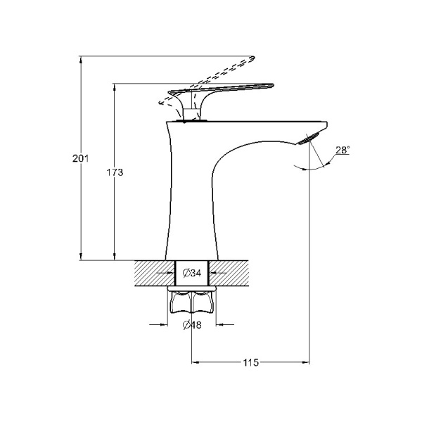 Смеситель для раковины G-lauf однорычажный, излив короткий, длина 115 мм, керамический, цинк, цвет хром, без донного клапана LOT1-A010