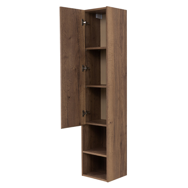 Пенал BelBagno Kraft, 33х30х160 см, подвесной, левый, 1 распашная дверь/1 открытая полка, механизм доводчика, цвет дуб табак, в ванную комнату