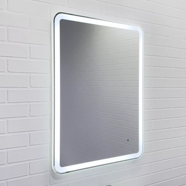 Зеркало Comforty Лотос-60 60х80 см LED-подсветка, бесконтактный сенсор, прямоугольное, для ванны, навесное/подвесное/настенное, дизайнерское