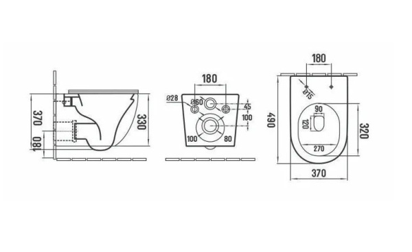 Унитаз подвесной UP UNO, белый, горизонтальный (прямой) выпуск, безободковый, с быстросьемным сиденьем микролифт, дюропласт, двойной слив, под скрытый бачок