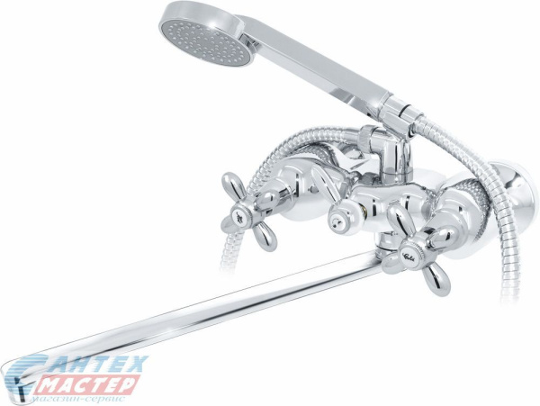 Смеситель для ванны/душа Варион VarioFin Кросс двухвентильный, керамический, настенный, излив поворотный 300 мм, латунь, хром 2024451