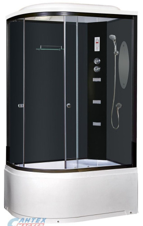 Душевая кабина 80х150х217 см Niagara Ultra (правая) поддон высокий, асимметричная, угловая, стекло тонированное, заднее стекло черное, с верхним душем, с гидромассажем, с сиденьем, электронная, смеситель, профиль алюминий черный, прозрачное стекло, б