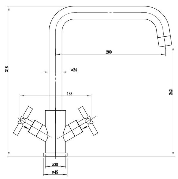 Смеситель для кухни/мойки Esko Astana двухвентельный, поворотный, высокий излив, длина излива 200 мм, нержавеющая сталь, цвет хром AA519