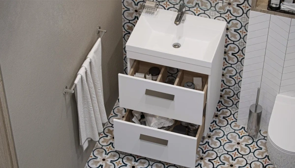 Тумба под раковину Velvex Orlando 60, 595х445х799 мм, напольная, цвет белый матовый, 2 выдвижных ящика, подходит раковина Classica 60, правая/левая, правосторонняя/левосторонняя/универсальная, в ванную комнату