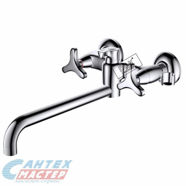 Смеситель для ванны/душа D&K Hessen Goethe двухвентильный, керамический, настенный, излив поворотный 272 мм, латунь хром, длинный, универсальный, горизонтальный, вентильный, кран, комплект, сантехника, размер, характеристики, высота, расстояние 