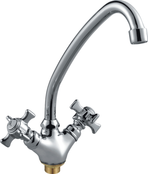 Смеситель для кухни/мойки HAIBA двухвентильный, поворотный, латунный, с высоким изливом, длина 214 мм, латунь, цвет хром