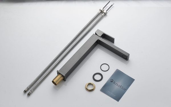 Смеситель для раковины/умывальника Knotlor Stable, высокий, однорычажный, неповоротный, керамический, длина излива 175 мм, латунь, цвет вороненая сталь, текстурная