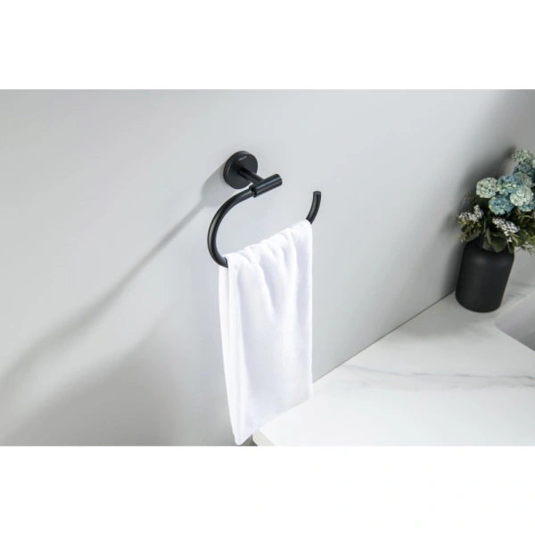 Полотенцедержатель-кольцо Aquatek Оберон одинарный, настенный, латунь/нержавеющая сталь, для полотенец, в ванную, цвет матовый черный