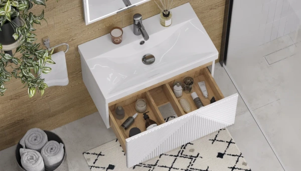 Тумба под раковину Velvex Edge 700-0-1, 694х388х343 мм подвесная, цвет белый глянец, 1 выдвижной ящик, подходит раковина 9696-70, универсальная, в ванную комнату